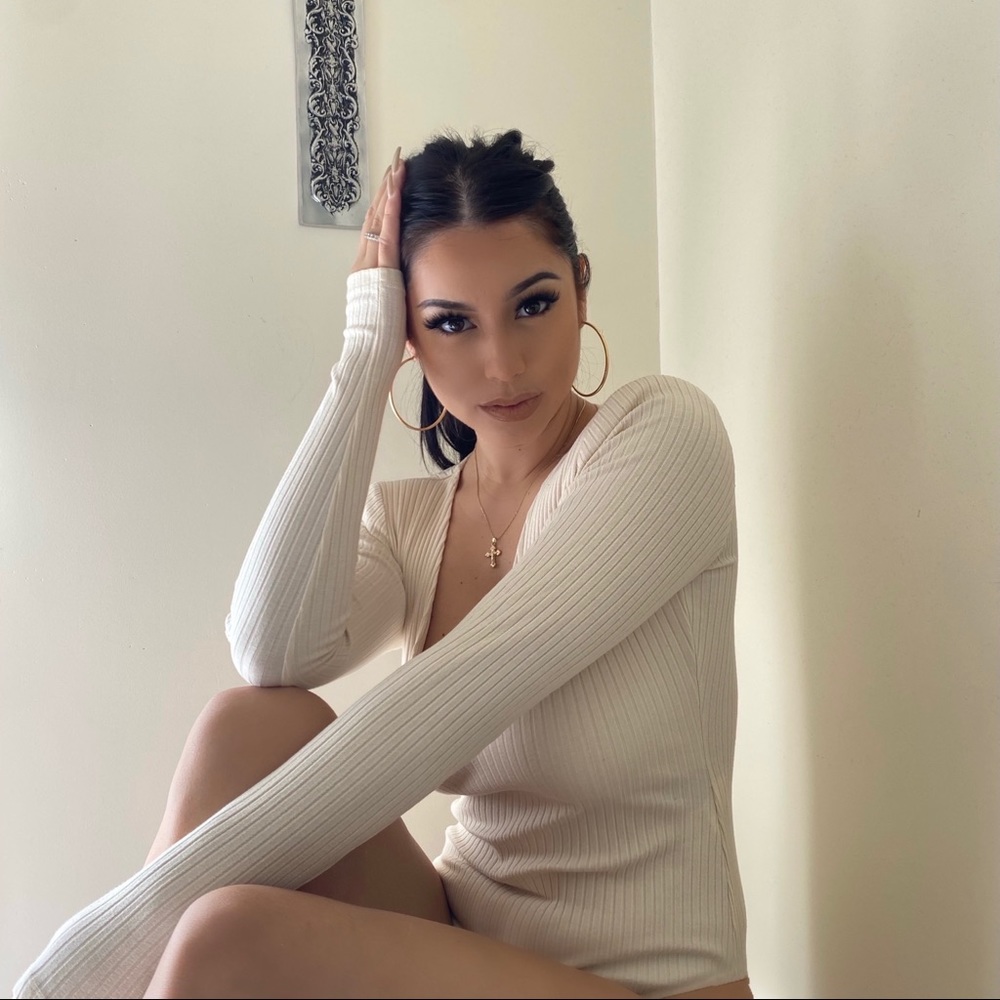 ZARA Nude Ribbed Long-Sleeve Bodysuit